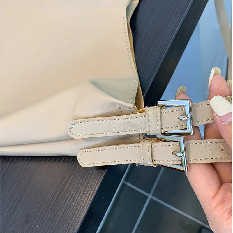 Soft Leather Totes Women Shoulder Bags Preppy Book Bag Vintage Handbag