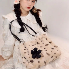Leopard Print Plush Tote Bag - Autumn Winter Women Bag
