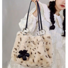 Leopard Print Plush Tote Bag - Autumn Winter Women Bag
