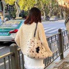 Leopard Print Plush Tote Bag - Autumn Winter Women Bag