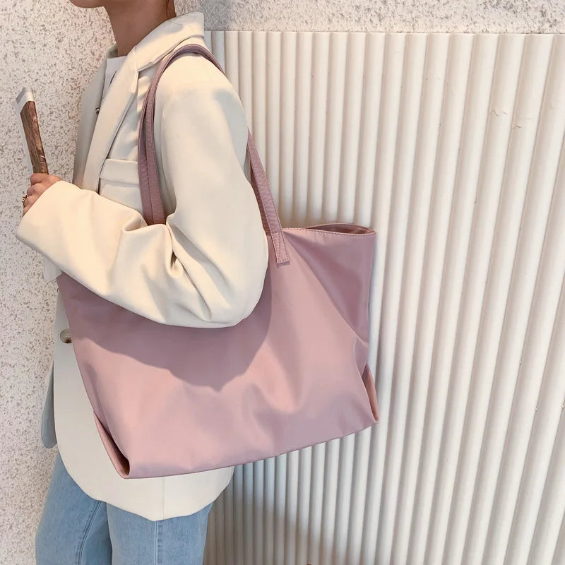 Large Capacity Nylon Shopping Bag Zipper Women Handbags