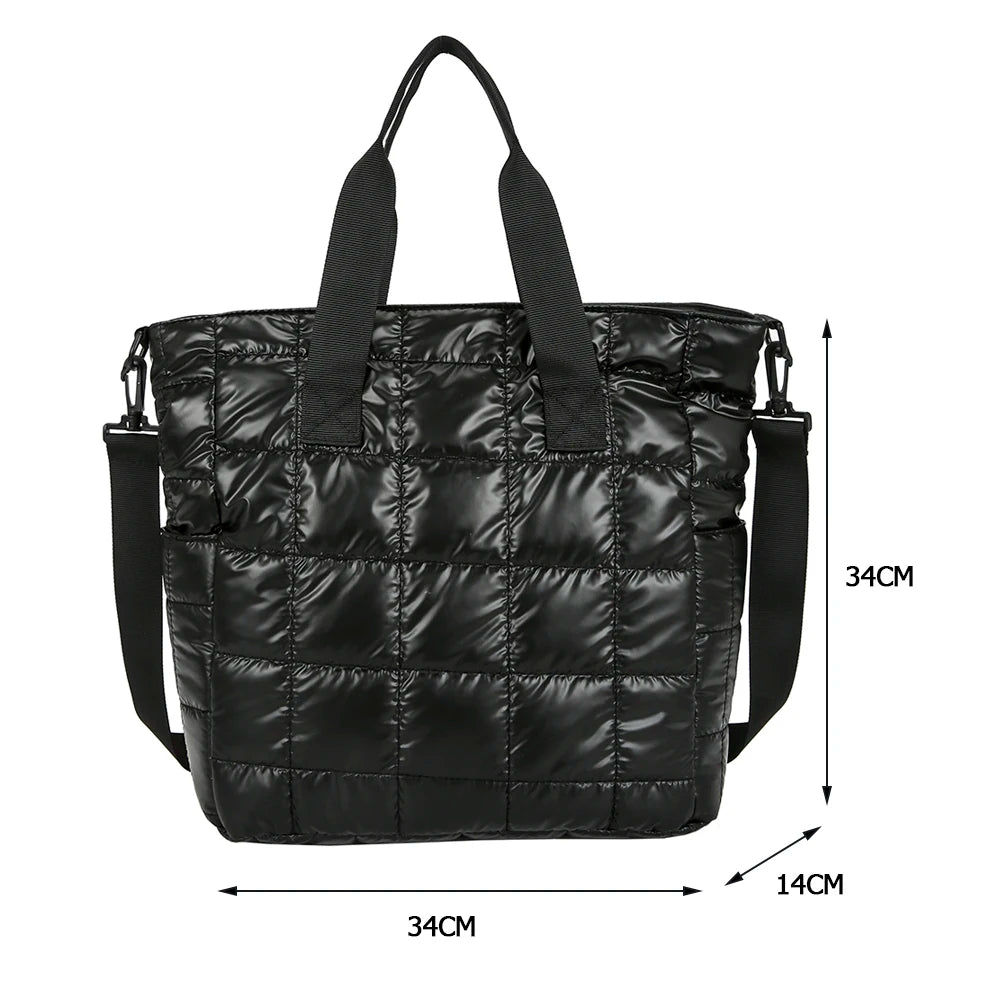 Nylon Cotton Padded Quilted Top-handle Bag Embroidery Thread Crossbody