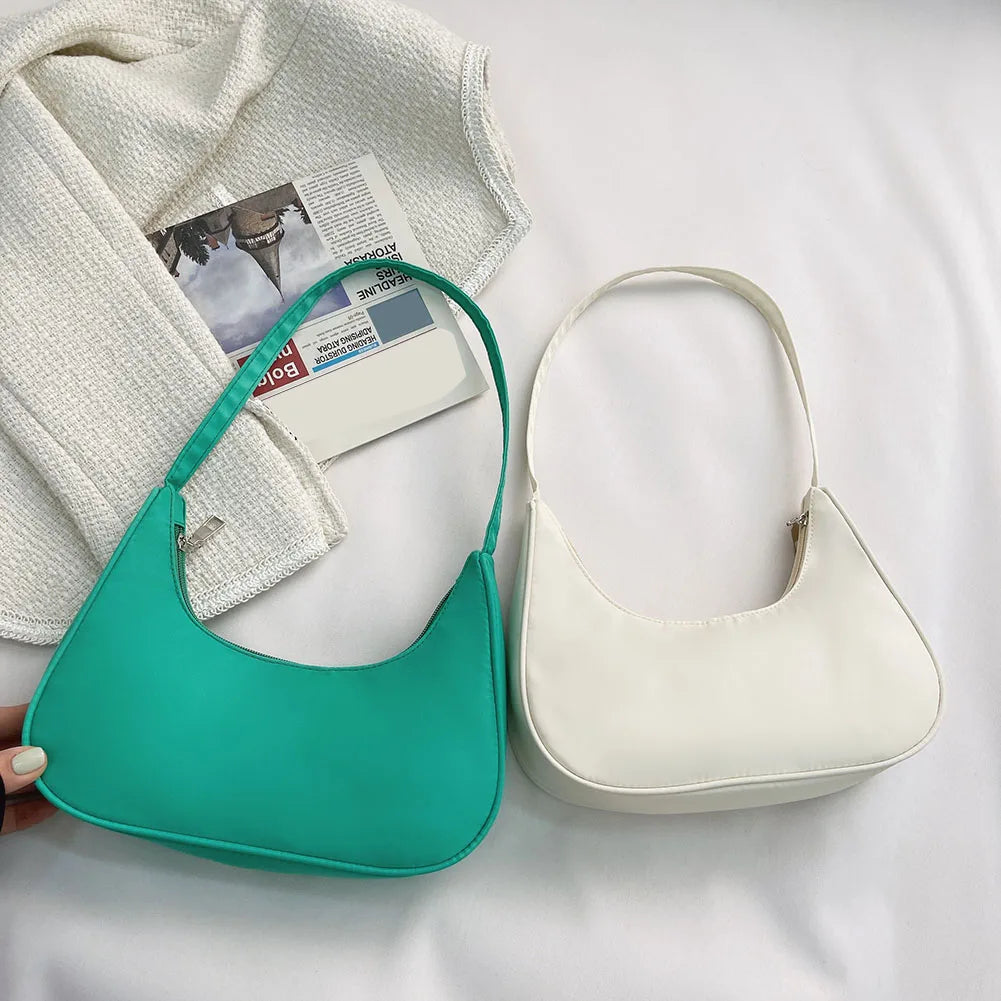 Soft Nylon Women Purple Underarm Bag Summer Solid Ladies Shoulder Bags