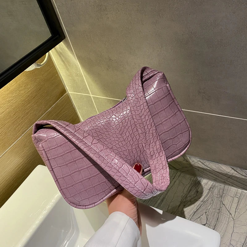 Crocodile Pattern Women Underarm Bag Vintage Casual Small Shoulder Tote
