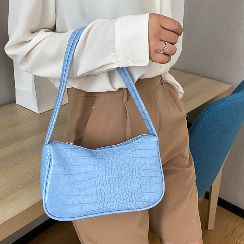 Crocodile Pattern Women Underarm Bag Vintage Casual Small Shoulder Tote