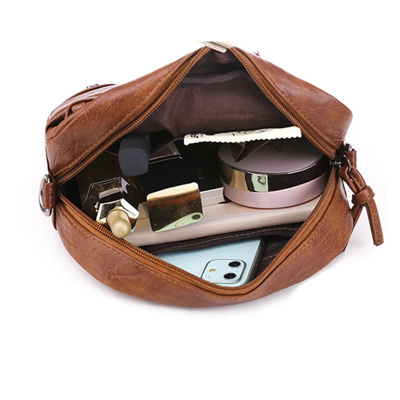 Vintage PU Leather Crossbody Bag Small Shoulder Bag Lady Purse