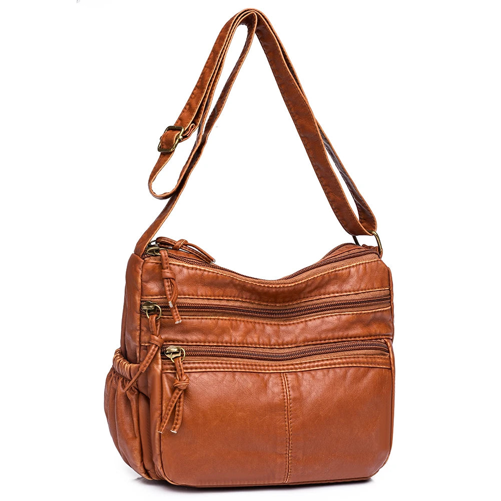 Soft PU Leather Crossbody Bags Multi-pocket Women Top Handle Satchel Casual