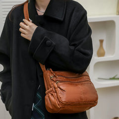 Soft PU Leather Crossbody Bags Multi-pocket Women Top Handle Satchel Casual
