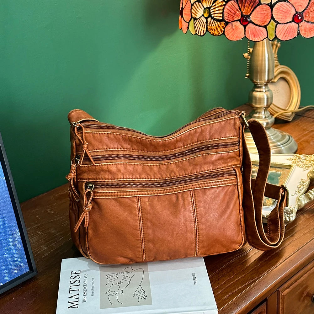 Soft PU Leather Crossbody Bags Multi-pocket Women Top Handle Satchel Casual