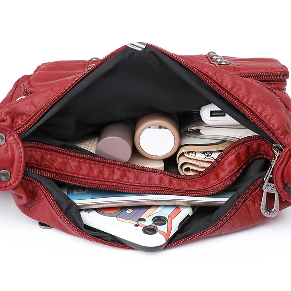 Soft PU Leather Shoulder Bag Multi-pocket Women Messenger Bag Casual Portable Ad