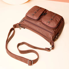 Soft PU Leather Shoulder Bag Multi-pocket Women Messenger Bag Casual Portable Ad