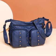 Soft PU Leather Shoulder Bag Multi-pocket Women Messenger Bag Casual Portable Ad