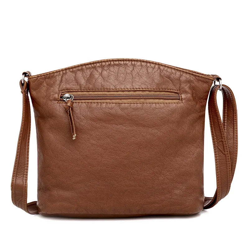Retro PU Leather Shoulder Bag Double Zipper Women Messenger Bag