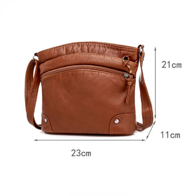 Retro PU Leather Shoulder Bag Double Zipper Women Messenger Bag