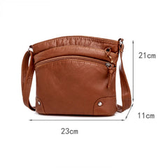Retro PU Leather Shoulder Bag Double Zipper Women Messenger Bag