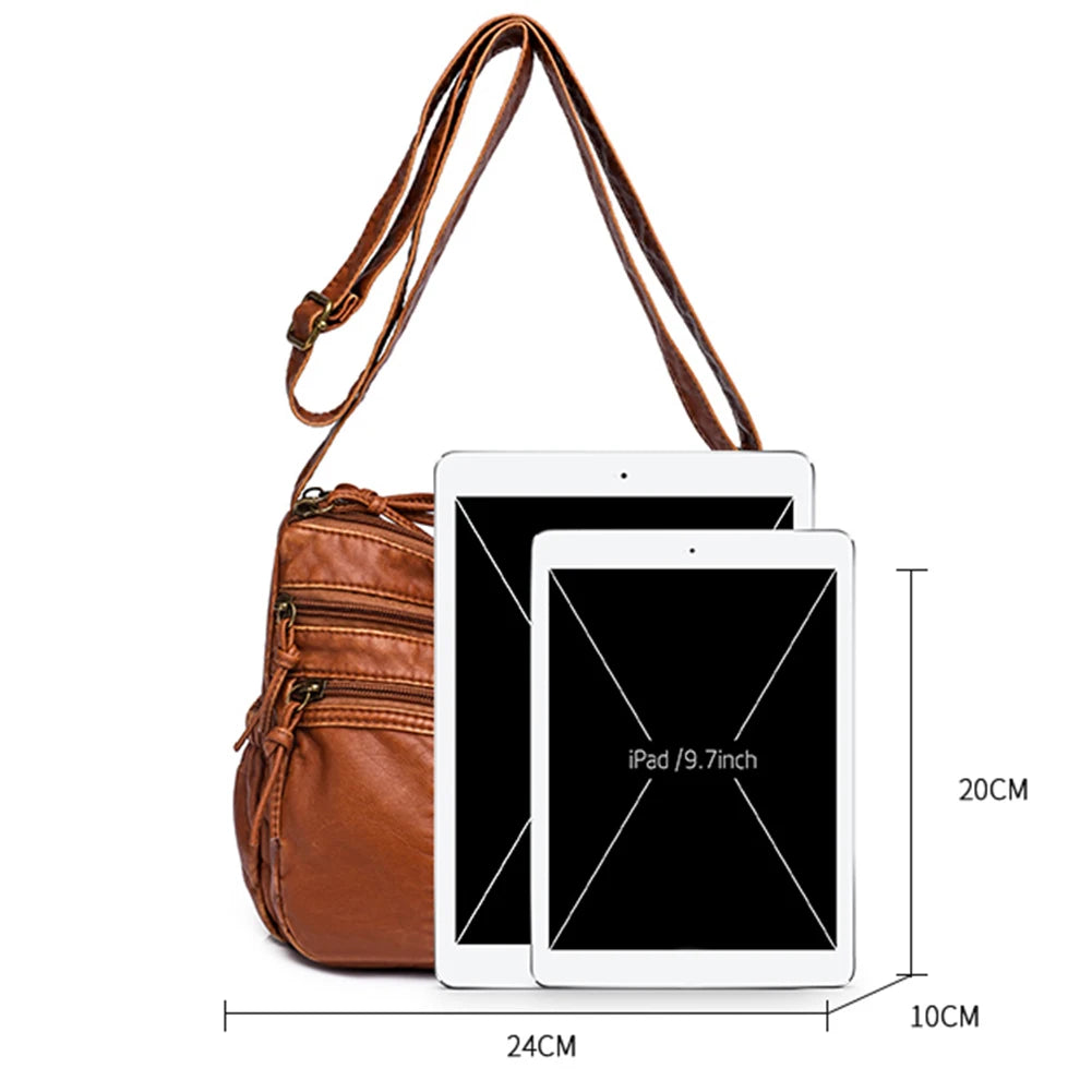 PU Leather Shoulder Bags Women Top Handle Satchel Multi-pocket Casual Tote