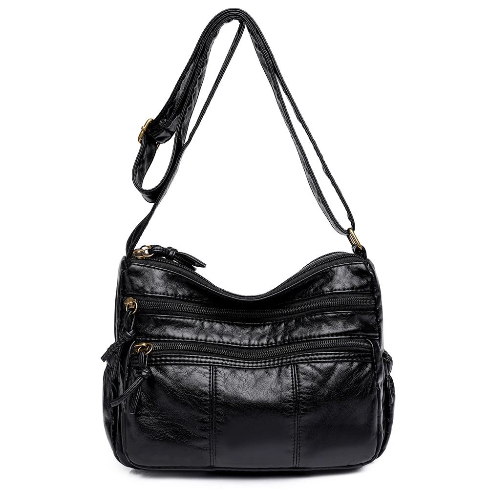 PU Leather Shoulder Bags Women Top Handle Satchel Multi-pocket Casual Tote