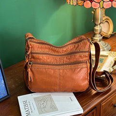 PU Leather Shoulder Bags Women Top Handle Satchel Multi-pocket Casual Tote