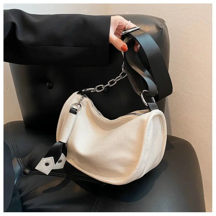 Soft PU Leather Shoulder Bags Women Chain Cross-body Saddle Bag Ins Retro