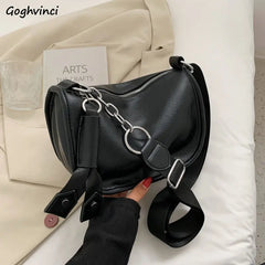 Soft PU Leather Shoulder Bags Women Chain Cross-body Saddle Bag Ins Retro