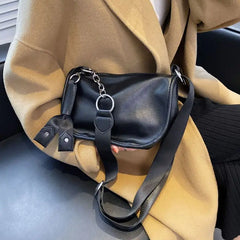 Soft PU Leather Shoulder Bags Women Chain Cross-body Saddle Bag Ins Retro