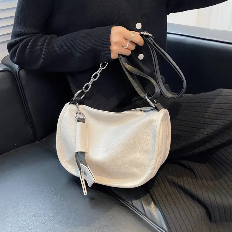 Soft PU Leather Shoulder Bags Women Chain Cross-body Saddle Bag Ins Retro