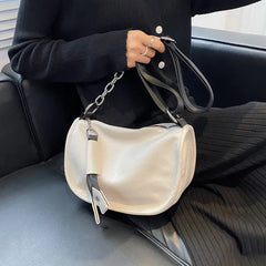 Soft PU Leather Shoulder Bags Women Chain Cross-body Saddle Bag Ins Retro