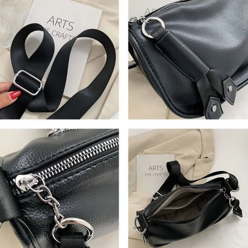 Soft PU Leather Shoulder Bags Women Chain Cross-body Saddle Bag Ins Retro