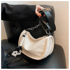 Soft PU Leather Shoulder Bags Women Chain Cross-body Saddle Bag Ins Retro