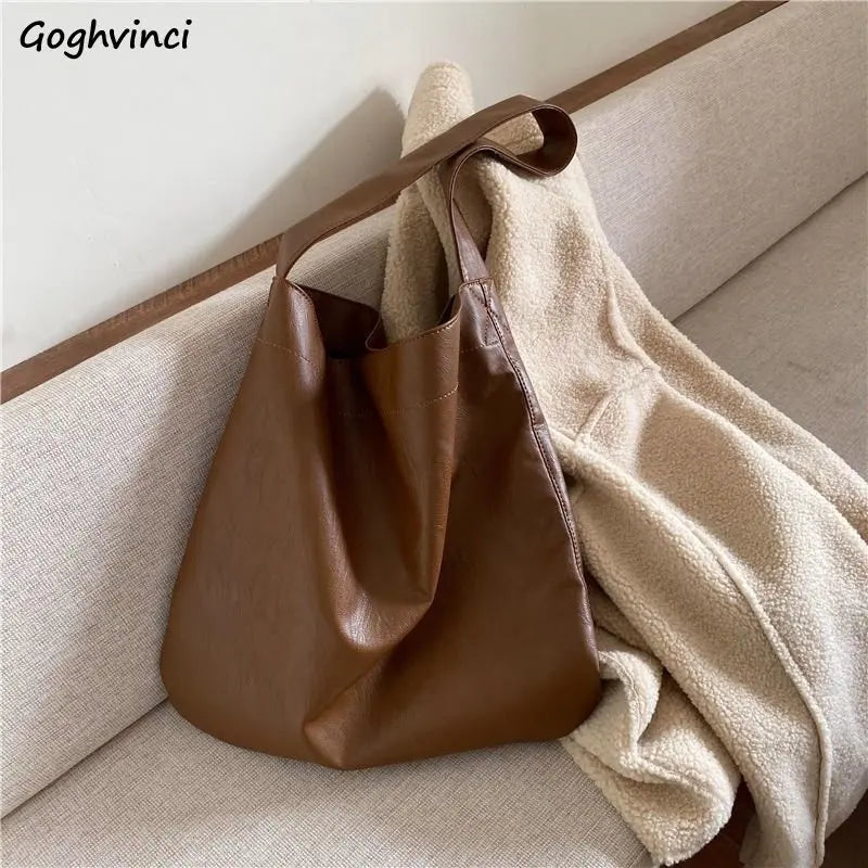 Soft PU Leather Shoulder Bags Women Lazy Underarm Totes Large Capacity