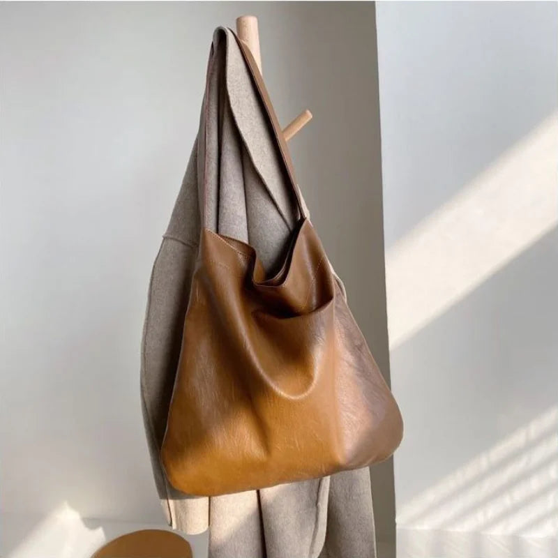 Soft PU Leather Shoulder Bags Women Lazy Underarm Totes Large Capacity