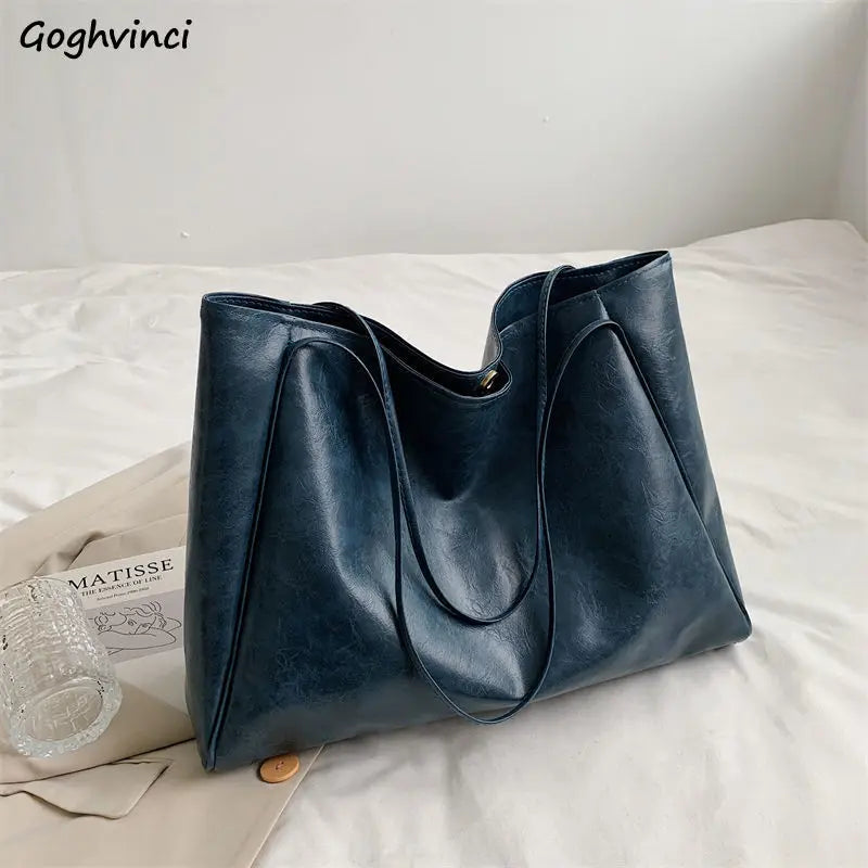 Soft PU Leather Shoulder Bags Women Vintage Office Ladies Underarm Totes