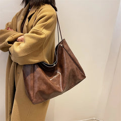 Vintage PU Leather Shoulder Bag for Women Large Capacity