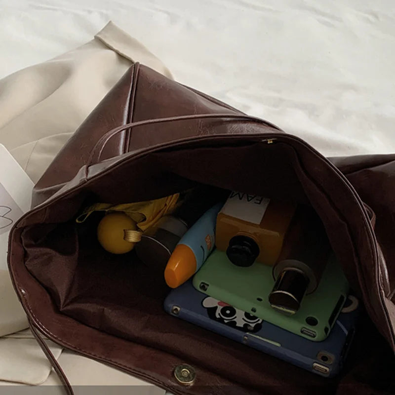 Vintage PU Leather Shoulder Bag for Women Large Capacity