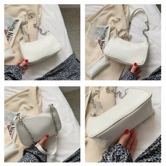 PU Leather Purple Underarm Bag Solid Handbags Girls Small Shoulder Bags