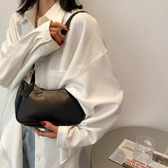 PU Leather Purple Underarm Bag Solid Handbags Girls Small Shoulder Bags