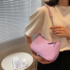 PU Leather Purple Underarm Bag Solid Handbags Girls Small Shoulder Bags