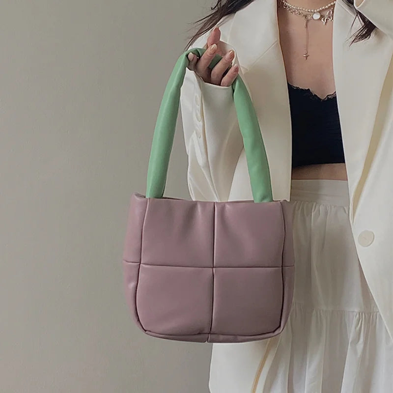 PU Leather Shoulder Bag Plaid Purse Handbag Female Winter Small Square