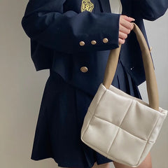 PU Leather Shoulder Bag Plaid Purse Handbag Female Winter Small Square