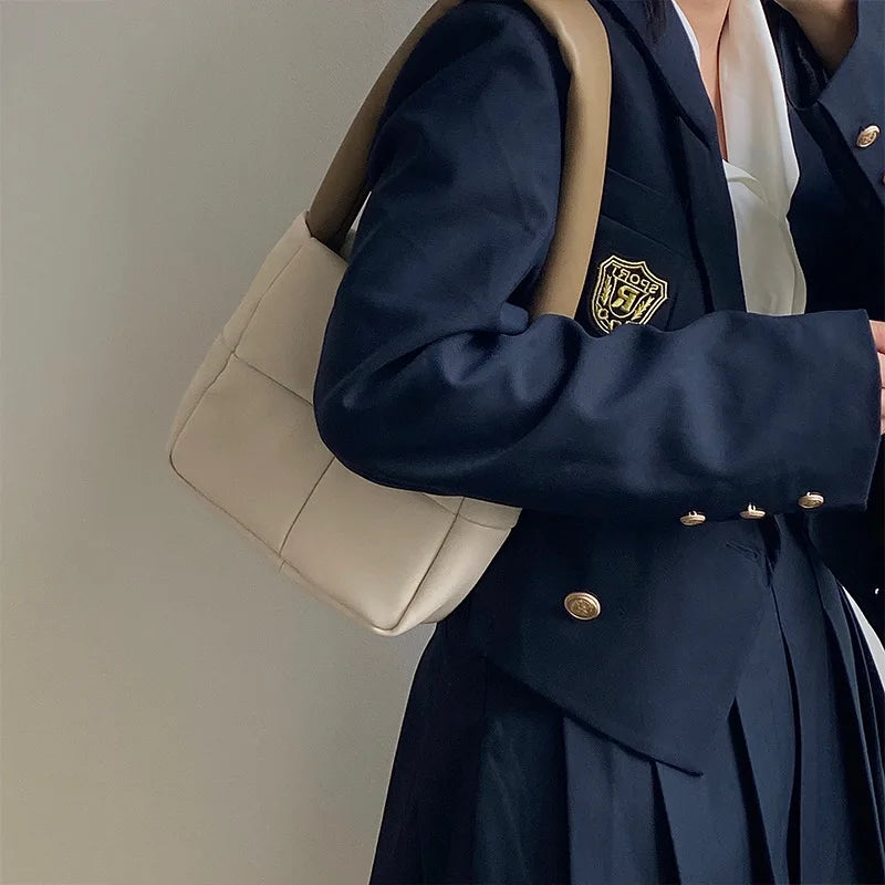 PU Leather Shoulder Bag Plaid Purse Handbag Female Winter Small Square