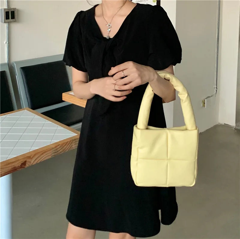 PU Leather Shoulder Bag Plaid Purse Handbag Female Winter Small Square