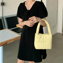 PU Leather Shoulder Bag Plaid Purse Handbag Female Winter Small Square