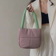 PU Leather Shoulder Bag Plaid Purse Handbag Female Winter Small Square