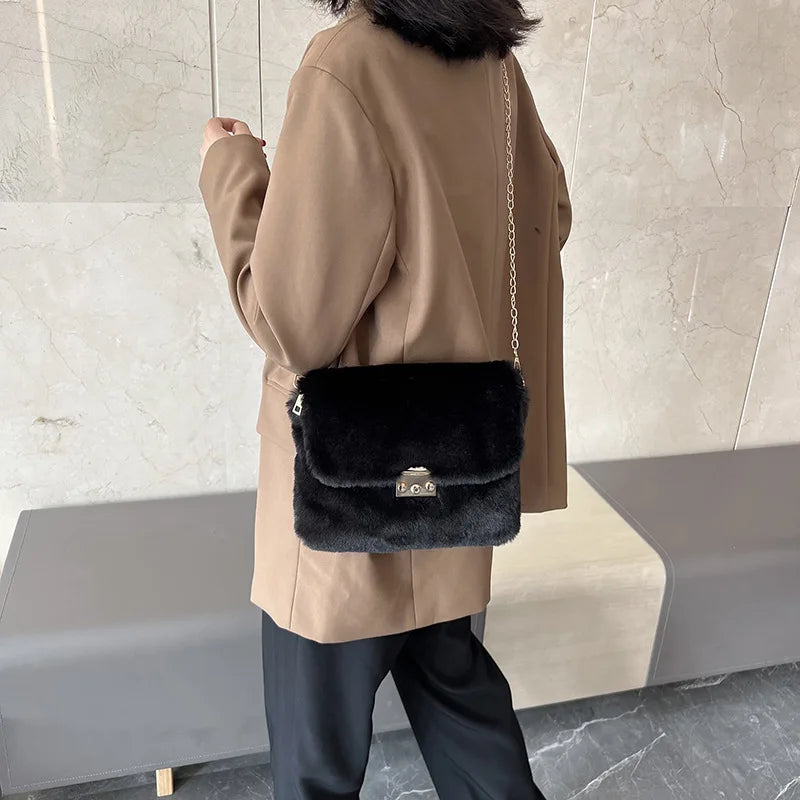 Plush Crossbody Shoulder Bag for Women Girls Velvet Bag