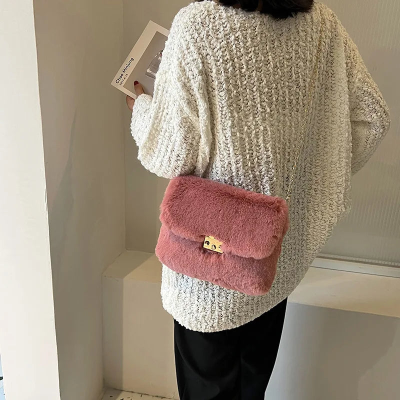 Plush Crossbody Shoulder Bag for Women Girls Velvet Bag