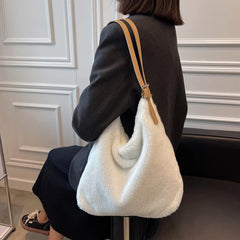 Soft Plush Double Strap Shoulder Bag For Women - Faux Fur Shopper Ba