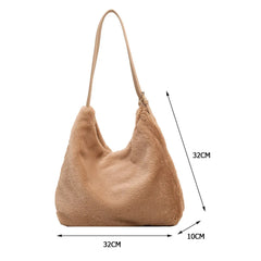 Soft Plush Double Strap Shoulder Bag For Women - Faux Fur Shopper Ba