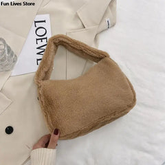 Soft Plush Handbags Women Winter Warm Shoulder Bags Phone Money Storage Purse