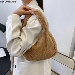 Soft Plush Handbags Women Winter Warm Shoulder Bags Phone Money Storage Purse