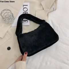 Soft Plush Handbags Women Winter Warm Shoulder Bags Phone Money Storage Purse